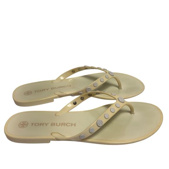 TORY BURCH WOMEN'S WHITE YELLOW STUDDED JELLY SANDALS SIZE 9 - Picture 1 of 7